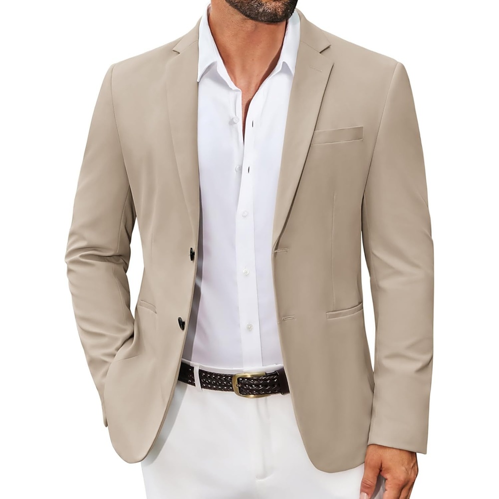 imageCOOFANDY Mens Sport Coat Casual Slim Fit Blazer Jacket Lightweight Two Button Suit JacketsKhaki