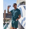 COOFANDY Men’s 2 Pieces Outfits Casual Quarter Zip Polo Shirt and Shorts Set Athletic Jogging Summer Tracksuit(Lake Blue)