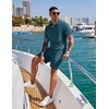 COOFANDY Men’s 2 Pieces Outfits Casual Quarter Zip Polo Shirt and Shorts Set Athletic Jogging Summer Tracksuit(Lake Blue)