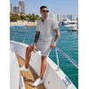 COOFANDY Men’s 2 Pieces Outfits Casual Quarter Zip Polo Shirt and Shorts Set Athletic Jogging Summer Tracksuit(Light Heather Grey)