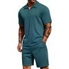COOFANDY Men’s 2 Pieces Outfits Casual Quarter Zip Polo Shirt and Shorts Set Athletic Jogging Summer Tracksuit(Lake Blue)