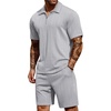 COOFANDY Men’s 2 Pieces Outfits Casual Quarter Zip Polo Shirt and Shorts Set Athletic Jogging Summer Tracksuit(Light Heather Grey)