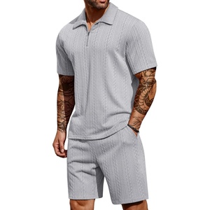 COOFANDY Men’s 2 Pieces Outfits Casual Quarter Zip Polo Shirt and Shorts Set Athletic Jogging Summer Tracksuit(Light Heather Grey)
