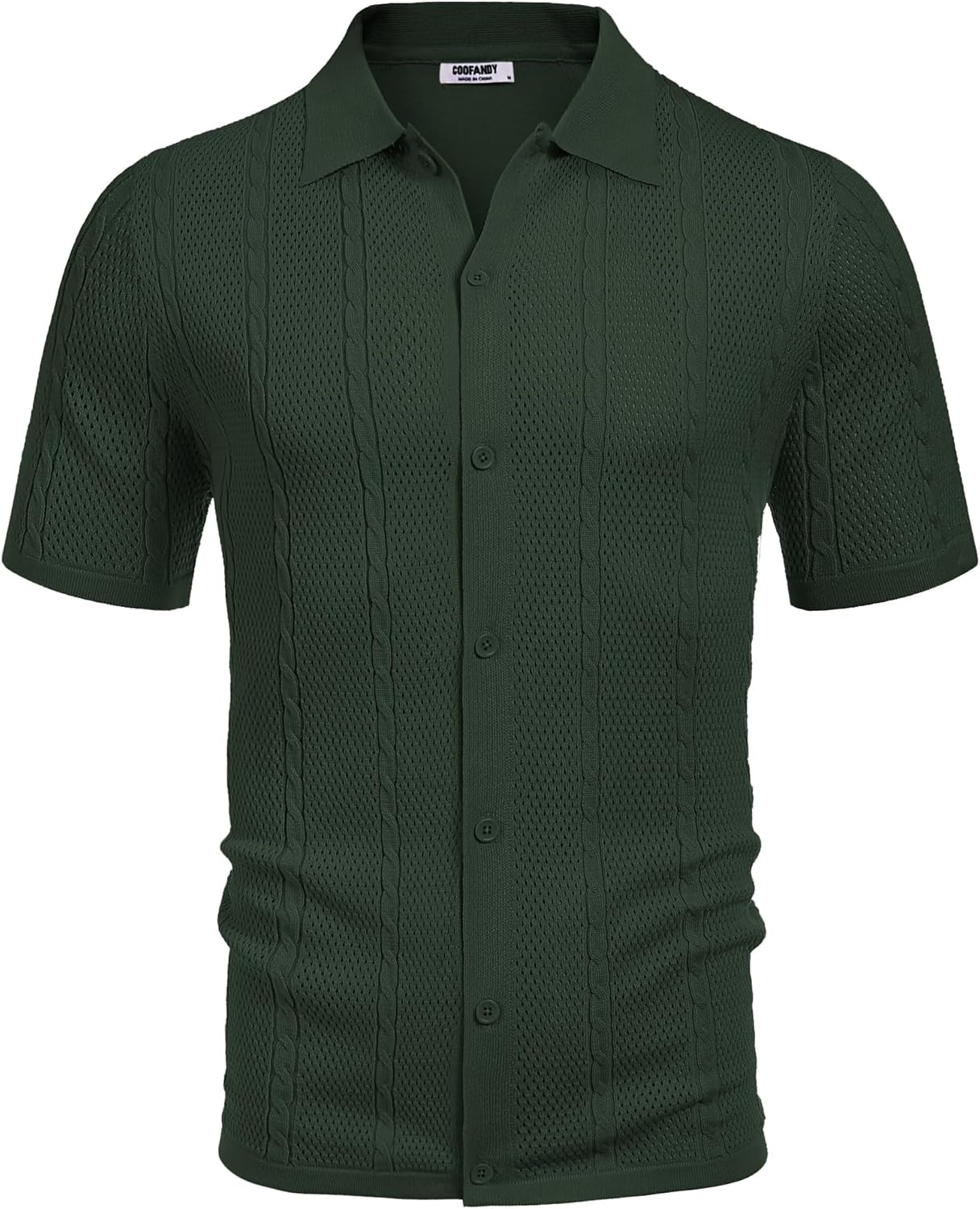 imageCOOFANDY Mens Knit Button Down Shirts Casual Textured Polo Shirt Short Sleeve Vintage Summer Beach TopsArmy Green
