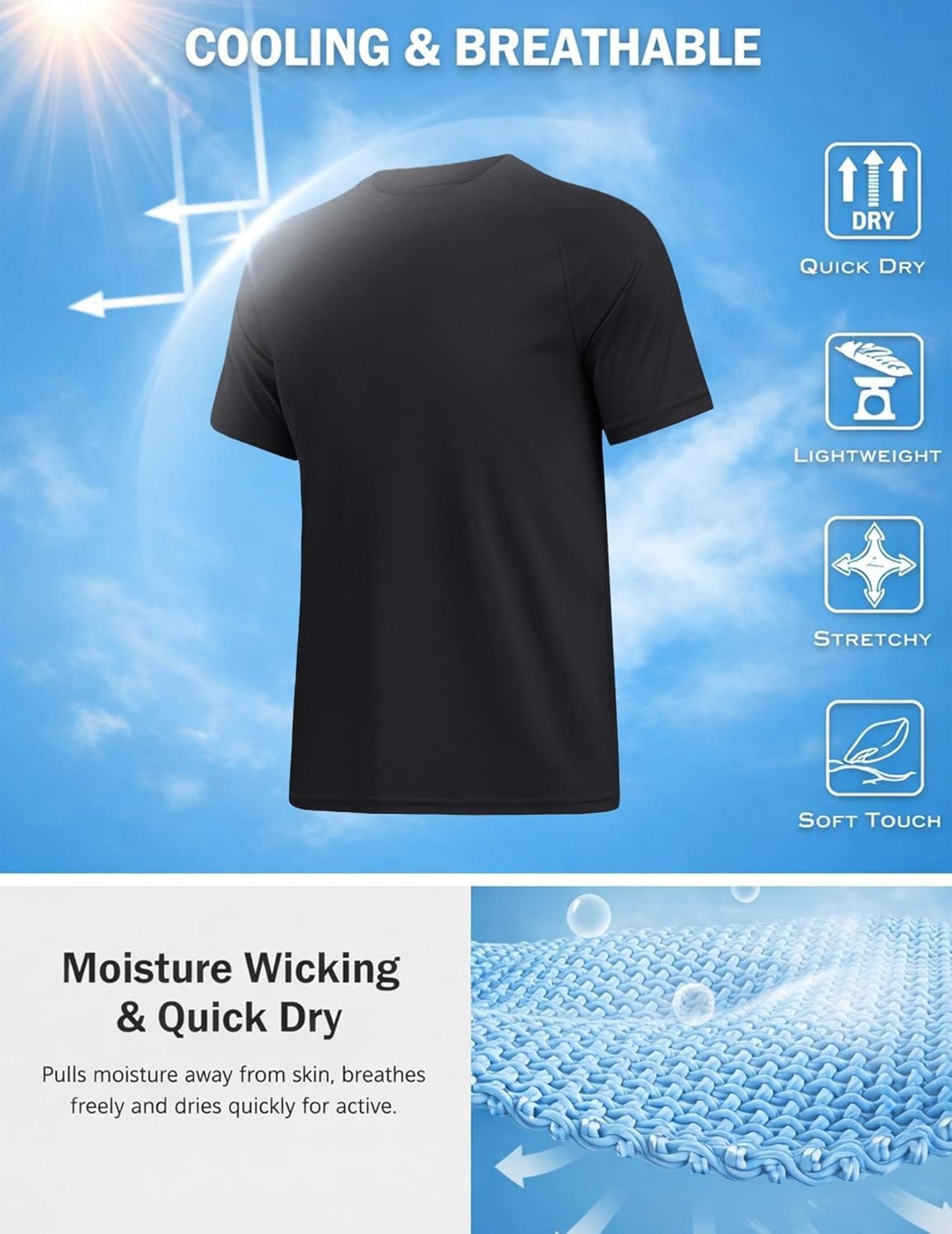 imageCOOFANDY Mens Swim Shirt UPF 50 Sun Protection Rash Guard Short Sleeve Athletic Quick Dry Beach Fishing T ShirtsBlack