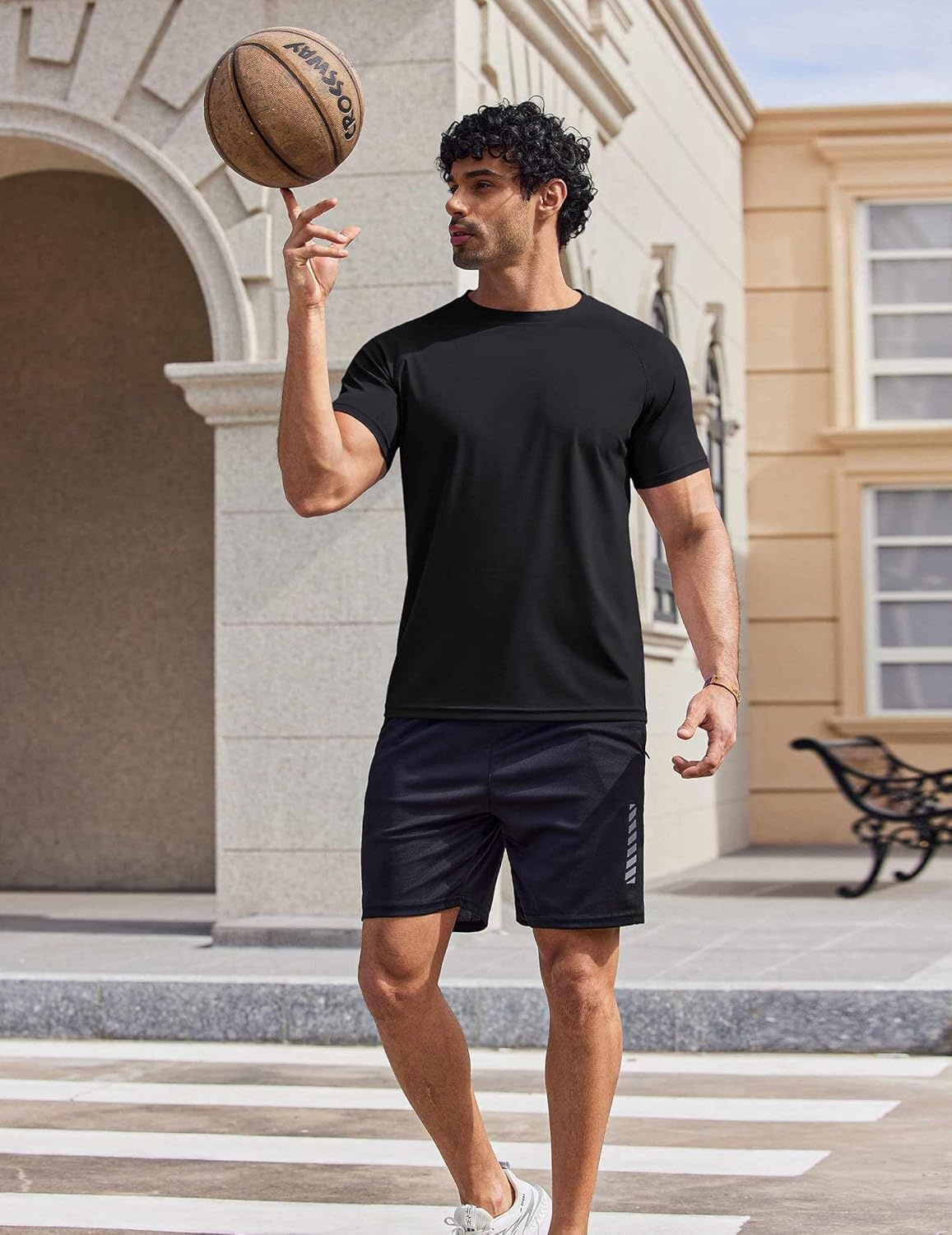 imageCOOFANDY Mens Swim Shirt UPF 50 Sun Protection Rash Guard Short Sleeve Athletic Quick Dry Beach Fishing T ShirtsBlack