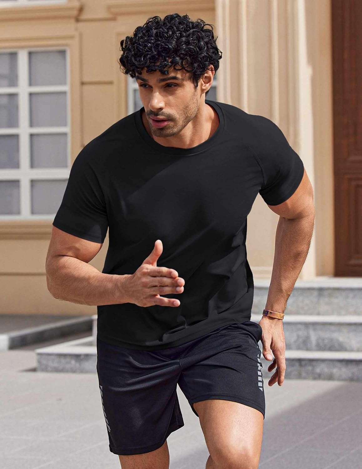 imageCOOFANDY Mens Swim Shirt UPF 50 Sun Protection Rash Guard Short Sleeve Athletic Quick Dry Beach Fishing T ShirtsBlack