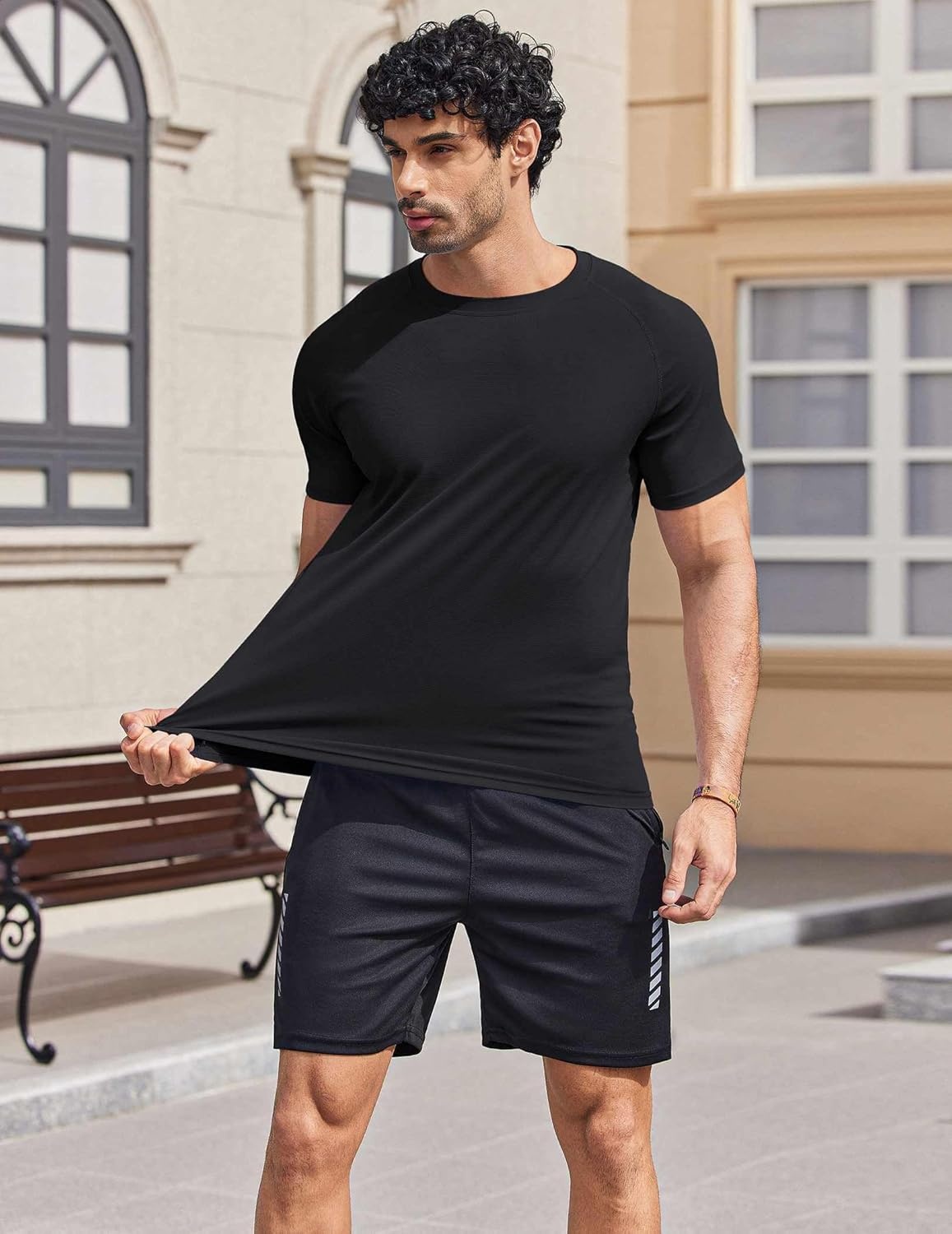 imageCOOFANDY Mens Swim Shirt UPF 50 Sun Protection Rash Guard Short Sleeve Athletic Quick Dry Beach Fishing T ShirtsBlack