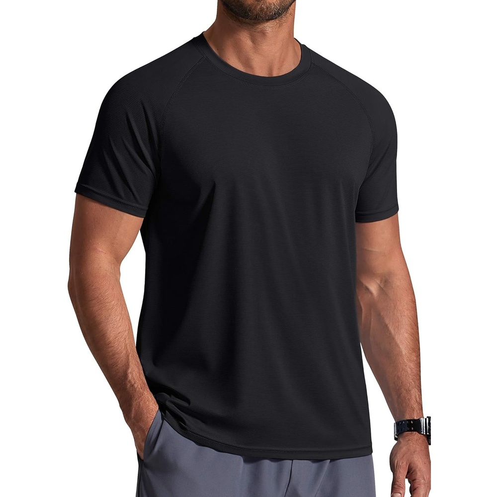 imageCOOFANDY Mens Swim Shirt UPF 50 Sun Protection Rash Guard Short Sleeve Athletic Quick Dry Beach Fishing T ShirtsBlack