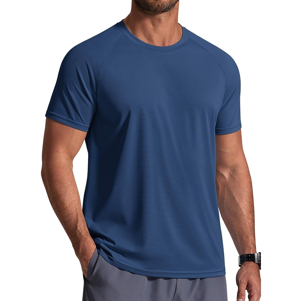 imageCOOFANDY Mens Swim Shirt UPF 50 Sun Protection Rash Guard Short Sleeve Athletic Quick Dry Beach Fishing T ShirtsDenim Blue