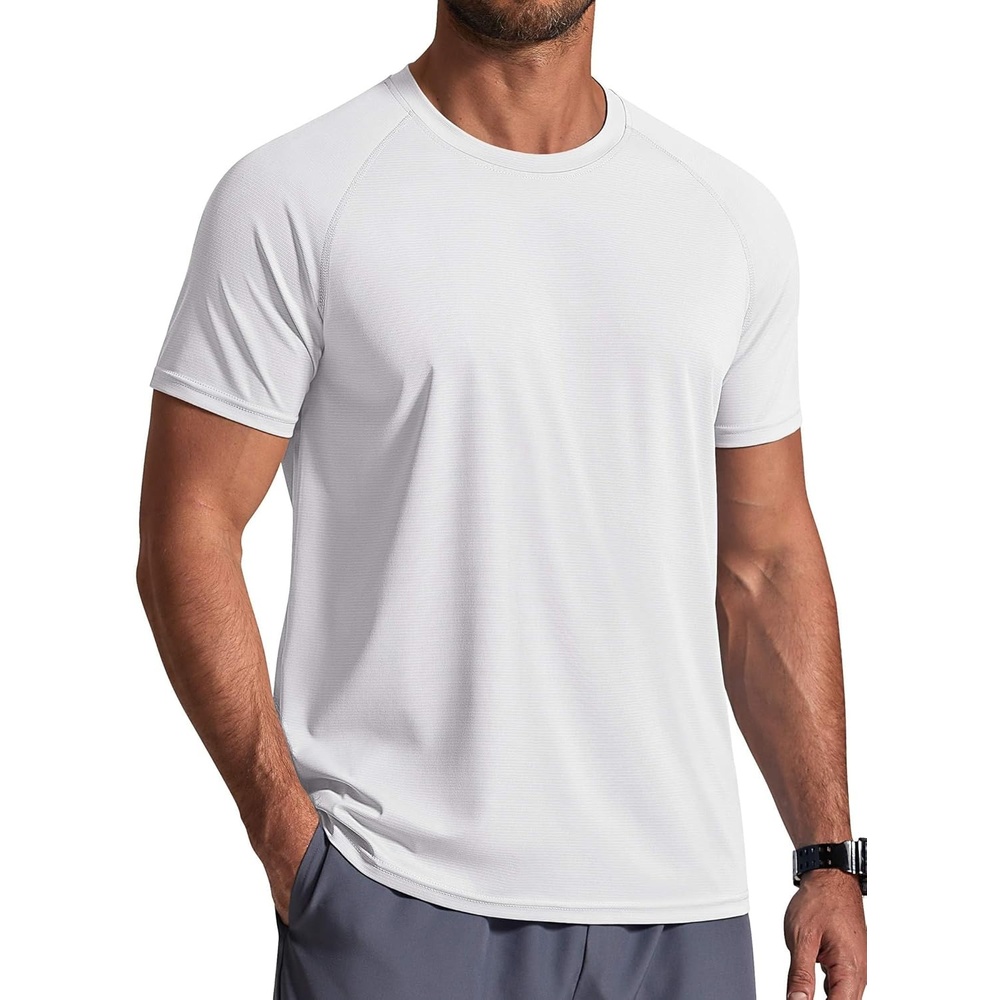 imageCOOFANDY Mens Swim Shirt UPF 50 Sun Protection Rash Guard Short Sleeve Athletic Quick Dry Beach Fishing T ShirtsWhite