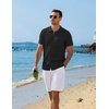 COOFANDY Men’s Knit Button Down Shirt 2025 Vintage Short Sleeve Polo Shirt Casual Beach Tops(Black)