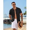 COOFANDY Men’s Knit Button Down Shirt 2025 Vintage Short Sleeve Polo Shirt Casual Beach Tops(Black)