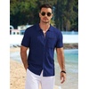 COOFANDY Men’s Knit Button Down Shirt 2025 Vintage Short Sleeve Polo Shirt Casual Beach Tops(Blue)