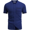 COOFANDY Men’s Knit Button Down Shirt 2025 Vintage Short Sleeve Polo Shirt Casual Beach Tops(Blue)