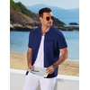 COOFANDY Men’s Knit Button Down Shirt 2025 Vintage Short Sleeve Polo Shirt Casual Beach Tops(Blue)