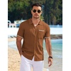 COOFANDY Men’s Knit Button Down Shirt 2025 Vintage Short Sleeve Polo Shirt Casual Beach Tops(Brown)