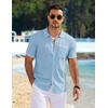 COOFANDY Men’s Knit Button Down Shirt 2025 Vintage Short Sleeve Polo Shirt Casual Beach Tops(Clear Blue)