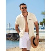 COOFANDY Men’s Knit Button Down Shirt 2025 Vintage Short Sleeve Polo Shirt Casual Beach Tops(Cream)
