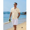 COOFANDY Men’s Knit Button Down Shirt 2025 Vintage Short Sleeve Polo Shirt Casual Beach Tops(Cream)