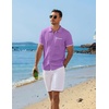 COOFANDY Men’s Knit Button Down Shirt 2025 Vintage Short Sleeve Polo Shirt Casual Beach Tops(Dark Purple)