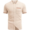 COOFANDY Men’s Knit Button Down Shirt 2025 Vintage Short Sleeve Polo Shirt Casual Beach Tops(Light Brown)