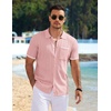 COOFANDY Men’s Knit Button Down Shirt 2025 Vintage Short Sleeve Polo Shirt Casual Beach Tops(Light Pink)
