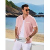 COOFANDY Men’s Knit Button Down Shirt 2025 Vintage Short Sleeve Polo Shirt Casual Beach Tops(Light Pink)