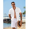 COOFANDY Men’s Knit Button Down Shirt 2025 Vintage Short Sleeve Polo Shirt Casual Beach Tops(White)