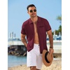 COOFANDY Men’s Knit Button Down Shirt 2025 Vintage Short Sleeve Polo Shirt Casual Beach Tops(Wine Red)
