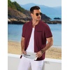 COOFANDY Men’s Knit Button Down Shirt 2025 Vintage Short Sleeve Polo Shirt Casual Beach Tops(Wine Red)