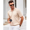 COOFANDY Mens Knit Polo Shirt Short Sleeve Vintage Textured Casual Golf Shirts Summer Beach Top(Beige)