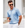 COOFANDY Mens Knit Polo Shirt Short Sleeve Vintage Textured Casual Golf Shirts Summer Beach Top(Light Blue)