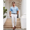 COOFANDY Mens Knit Polo Shirt Short Sleeve Vintage Textured Casual Golf Shirts Summer Beach Top(Light Blue)