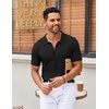 COOFANDY Men’s Knit Shirt Short Sleeve Button Down Shirts Vintage Casual Summer Beach Shirts(Black)