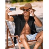 COOFANDY Men’s Knit Shirt Short Sleeve Button Down Shirts Vintage Casual Summer Beach Shirts(Black)