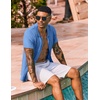 COOFANDY Men’s Knit Shirt Short Sleeve Button Down Shirts Vintage Casual Summer Beach Shirts(Blue)