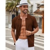 COOFANDY Men’s Knit Shirt Short Sleeve Button Down Shirts Vintage Casual Summer Beach Shirts(Caramel)