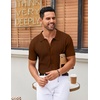 COOFANDY Men’s Knit Shirt Short Sleeve Button Down Shirts Vintage Casual Summer Beach Shirts(Caramel)
