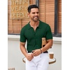 COOFANDY Men’s Knit Shirt Short Sleeve Button Down Shirts Vintage Casual Summer Beach Shirts(Green)
