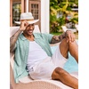 COOFANDY Men’s Knit Shirt Short Sleeve Button Down Shirts Vintage Casual Summer Beach Shirts(Ice Green)