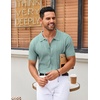COOFANDY Men’s Knit Shirt Short Sleeve Button Down Shirts Vintage Casual Summer Beach Shirts(Ice Green)