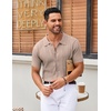 COOFANDY Men’s Knit Shirt Short Sleeve Button Down Shirts Vintage Casual Summer Beach Shirts(Khaki)