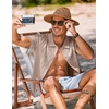 COOFANDY Men’s Knit Shirt Short Sleeve Button Down Shirts Vintage Casual Summer Beach Shirts(Khaki)