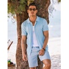 COOFANDY Men’s Knit Shirt Short Sleeve Button Down Shirts Vintage Casual Summer Beach Shirts(Light Blue)