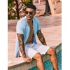 COOFANDY Men’s Knit Shirt Short Sleeve Button Down Shirts Vintage Casual Summer Beach Shirts(Light Blue)