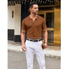 COOFANDY Men’s Knit Shirt Short Sleeve Button Down Shirts Vintage Casual Summer Beach Shirts(Light Brown)