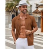 COOFANDY Men’s Knit Shirt Short Sleeve Button Down Shirts Vintage Casual Summer Beach Shirts(Light Brown)