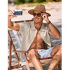 COOFANDY Men’s Knit Shirt Short Sleeve Button Down Shirts Vintage Casual Summer Beach Shirts(Light Coffee)