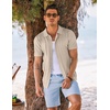 COOFANDY Men’s Knit Shirt Short Sleeve Button Down Shirts Vintage Casual Summer Beach Shirts(Light Coffee)